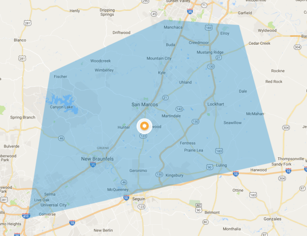map graphic showing Reliable Air's service area